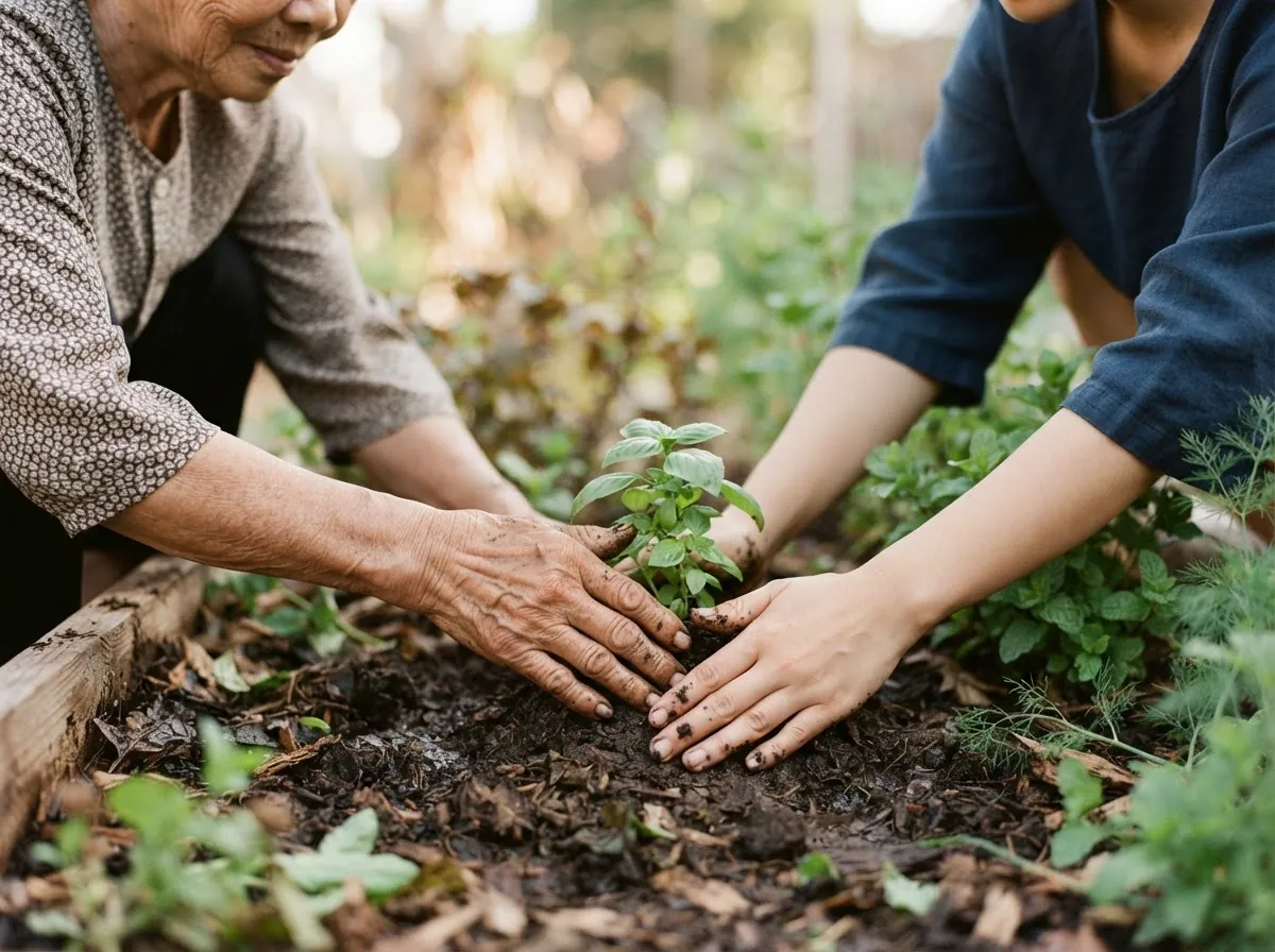 Hands nurturing a plant